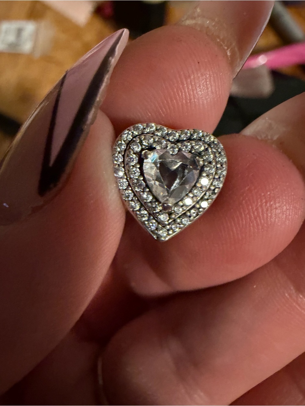 Pandora Sparkling Leveled Hearts Charm #799218C01